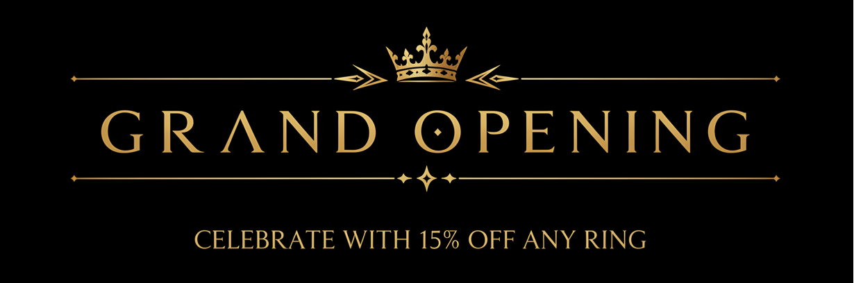 Add text under this picture that says "Enjoy 15% off any ring!" using the same font text as the picture